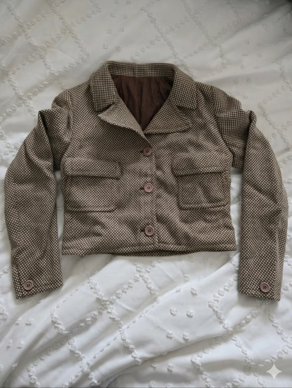 Vintage 60s/70s Brown Check Cropped Mod Blazer Jacket - European Size 42 - Picture 2 of 12